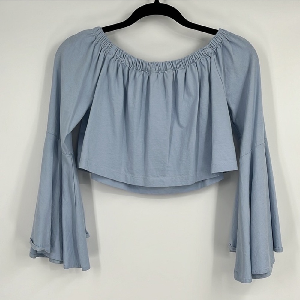 Vero Moda Light Blue Crop Top Long Bell Sleeves Size Small